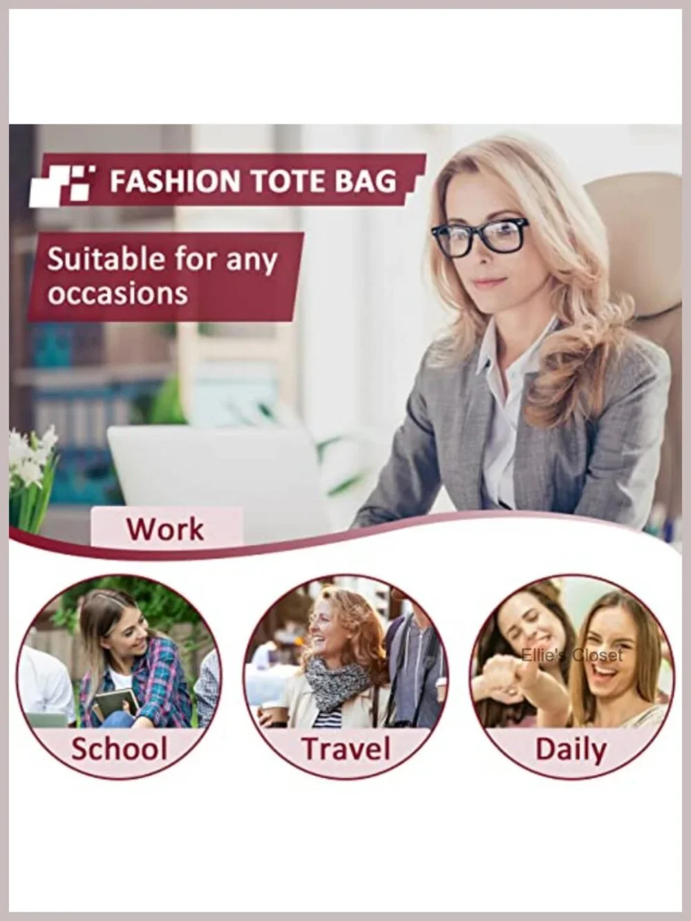 Faux Leather Satchel Bag for Women Work Tote Triple Compartments Top Handle